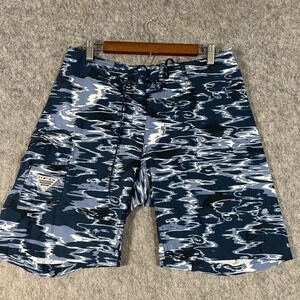 Columbia Mens PFG Offshore Board Shorts Size 32W Collegiate Navy Ripples Fishing
